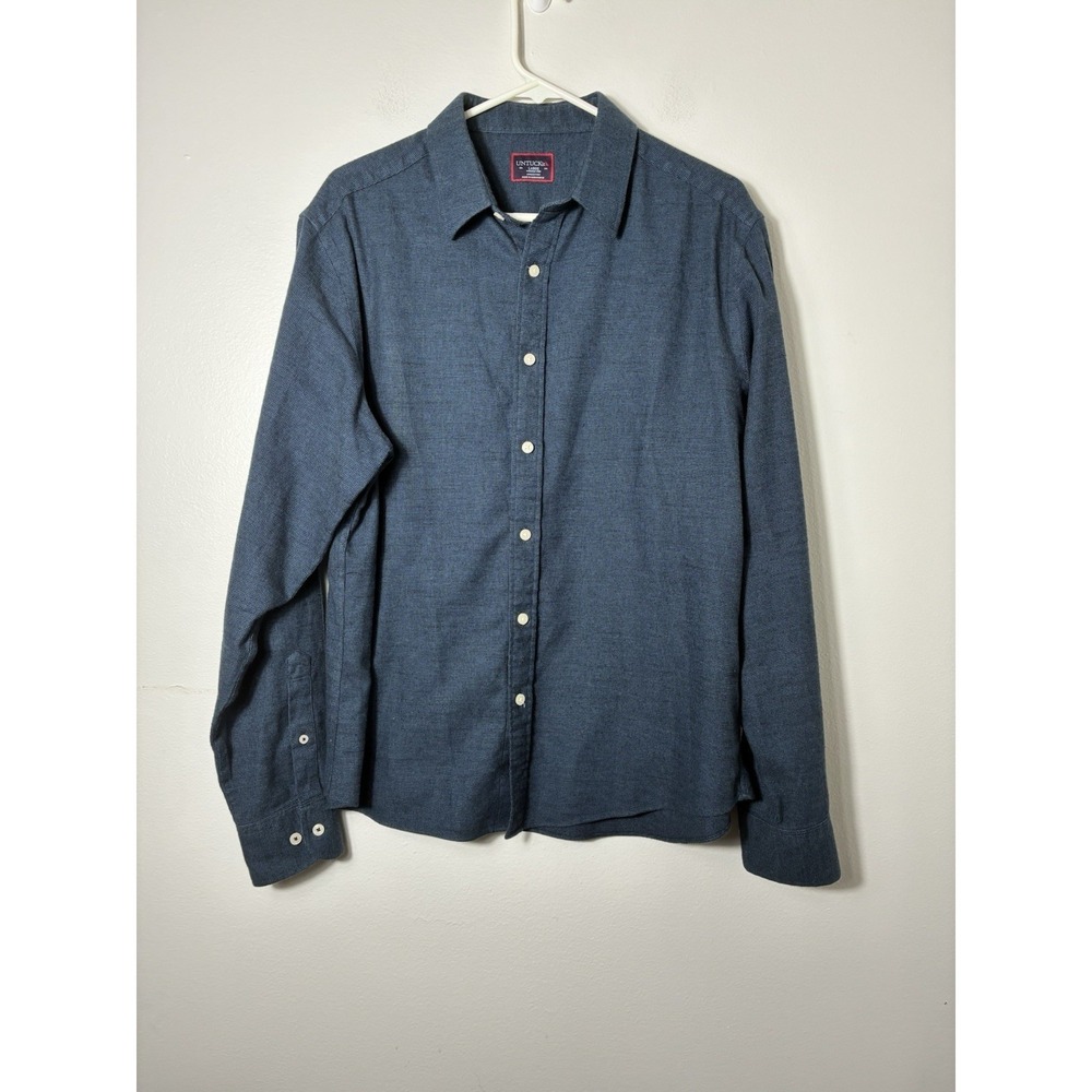 Untuckit Men's Wrinkle Free Button Up Shirt Sz Large Blue Long Sleeve Preppy